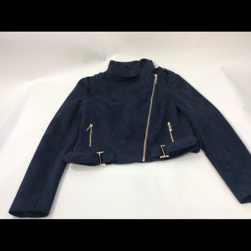 Romeo & Juliet Couture Faux Suede Moto Jacket Navy
